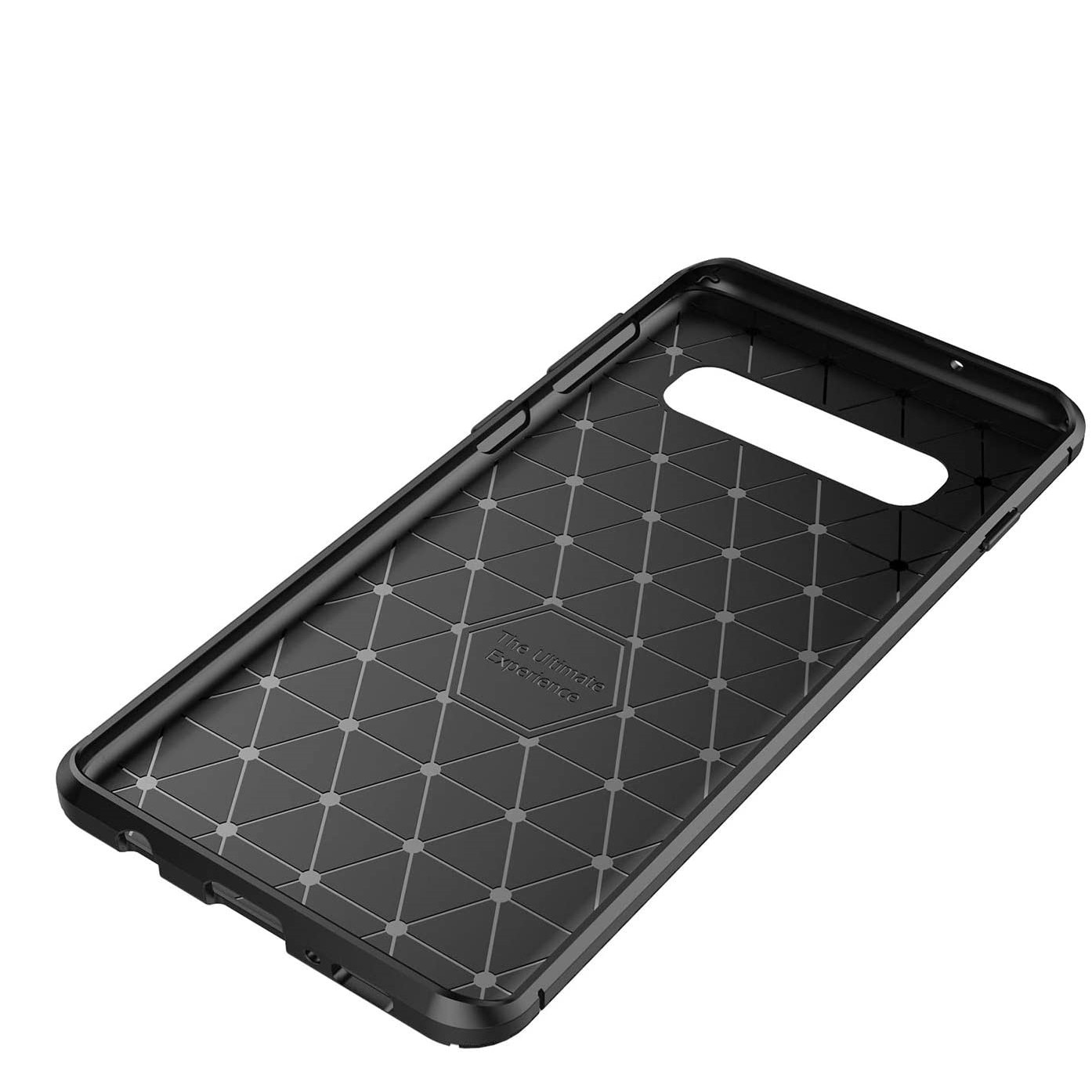 Husa antisoc compatibila cu Samsung Galaxy S10 Plus, stil carbon, ultra slim, Negru, fashion look