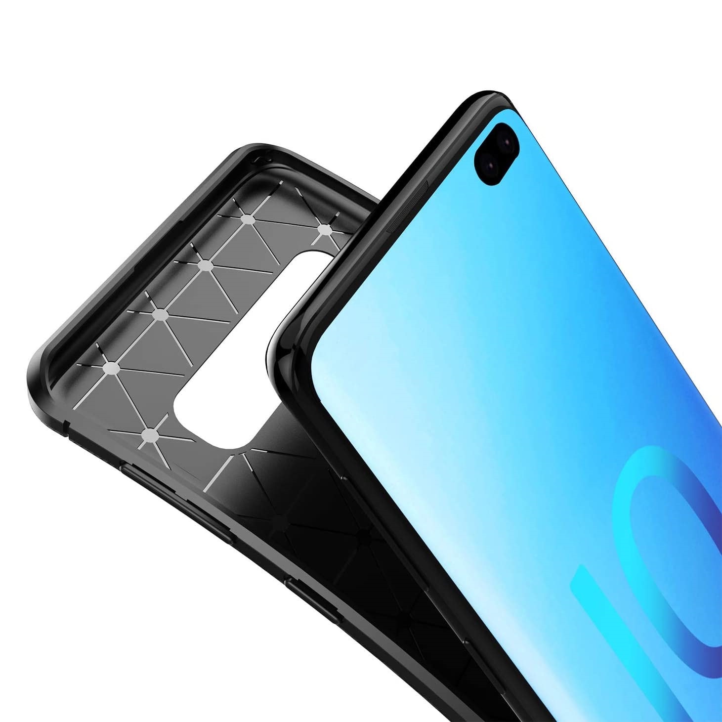 Husa antisoc compatibila cu Samsung Galaxy S10 Plus, stil carbon, ultra slim, Negru, fashion look