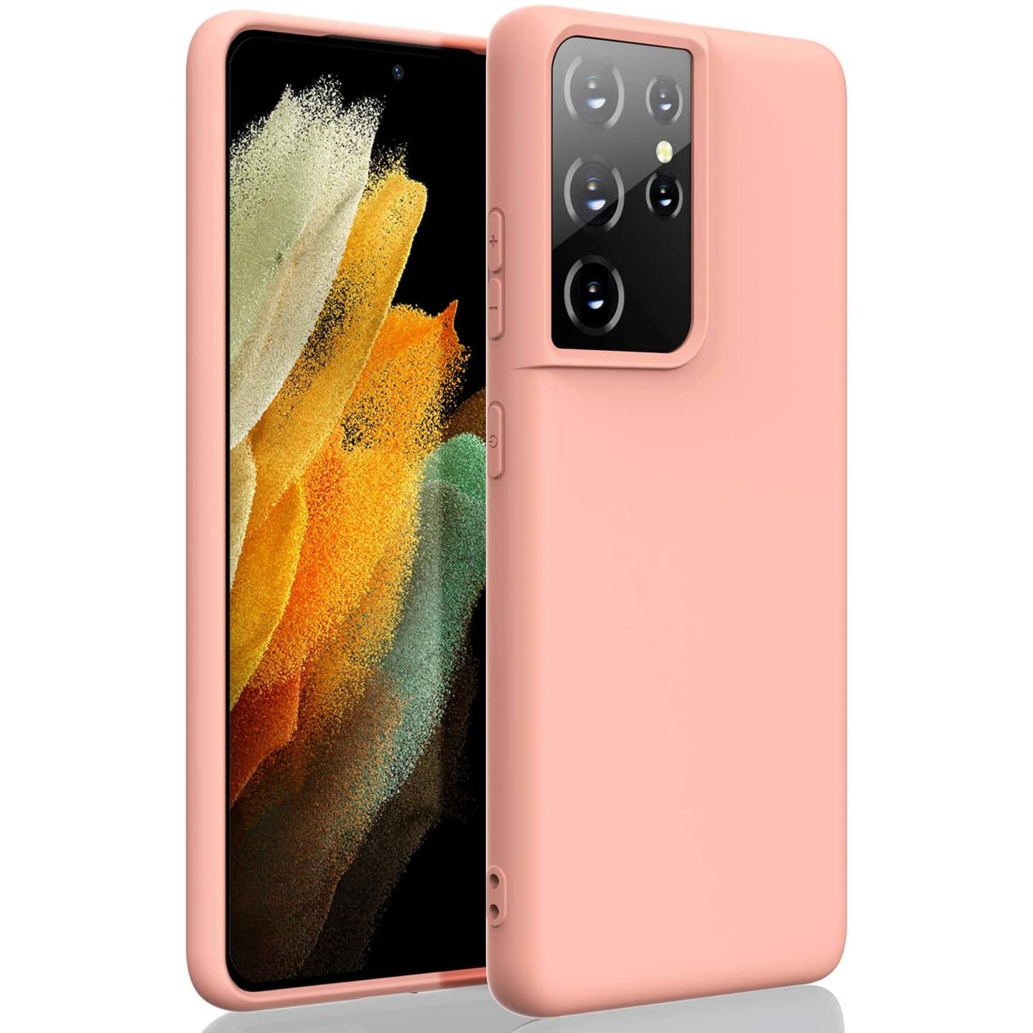 Husa din silicon ultra-slim MATA cu microfibra pe interior, compatibila cu Samsung Galaxy S21 Ultra / S21 Ultra 5G ( Roz - Pudra )
