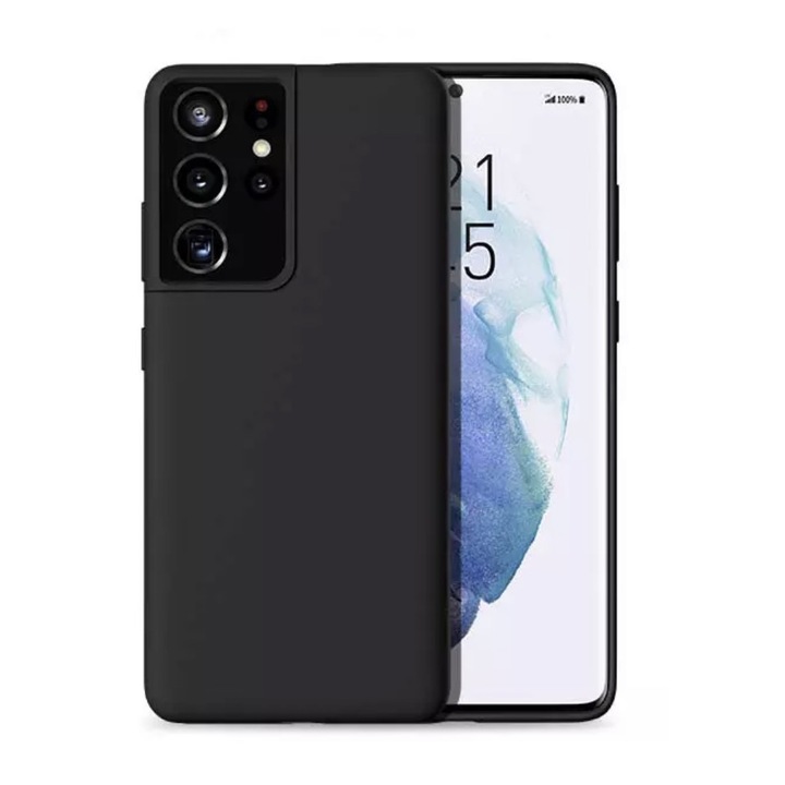 MATA szilikon tok belül mikroszálas Samsung Galaxy S21 Ultra / S21 Ultra 5G készülékhez, fekete