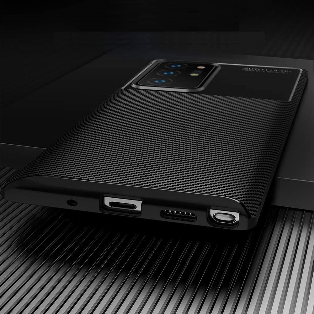 Husa antisoc compatibila cu Samsung Galaxy Note 20 Ultra, stil Carbon, silicon slim, Negru, Carbon look, ISAG