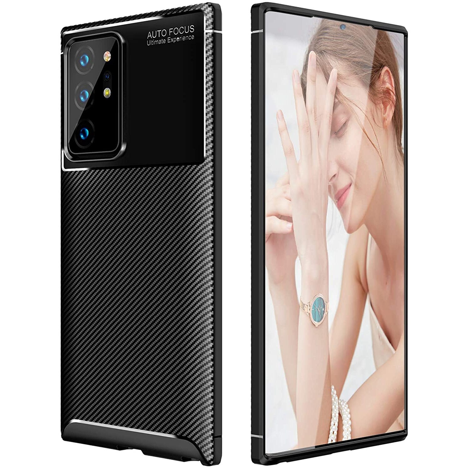 Husa antisoc compatibila cu Samsung Galaxy Note 20 Ultra, stil Carbon, silicon slim, Negru, Carbon look, ISAG