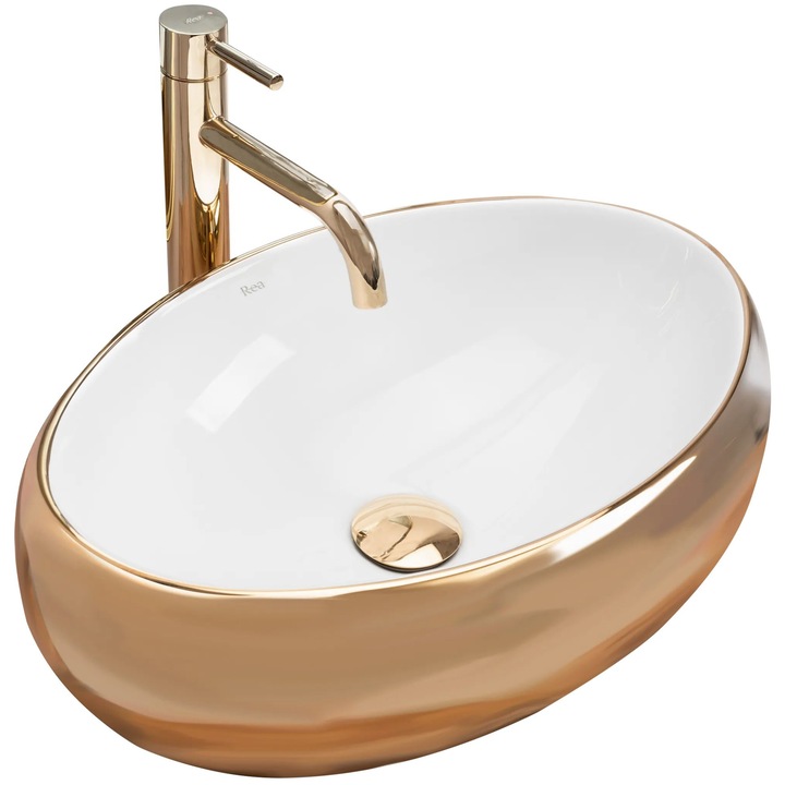 Lavoar pentru blat Rea Linda Gold White, Alb/Auriu, 341x483 mm