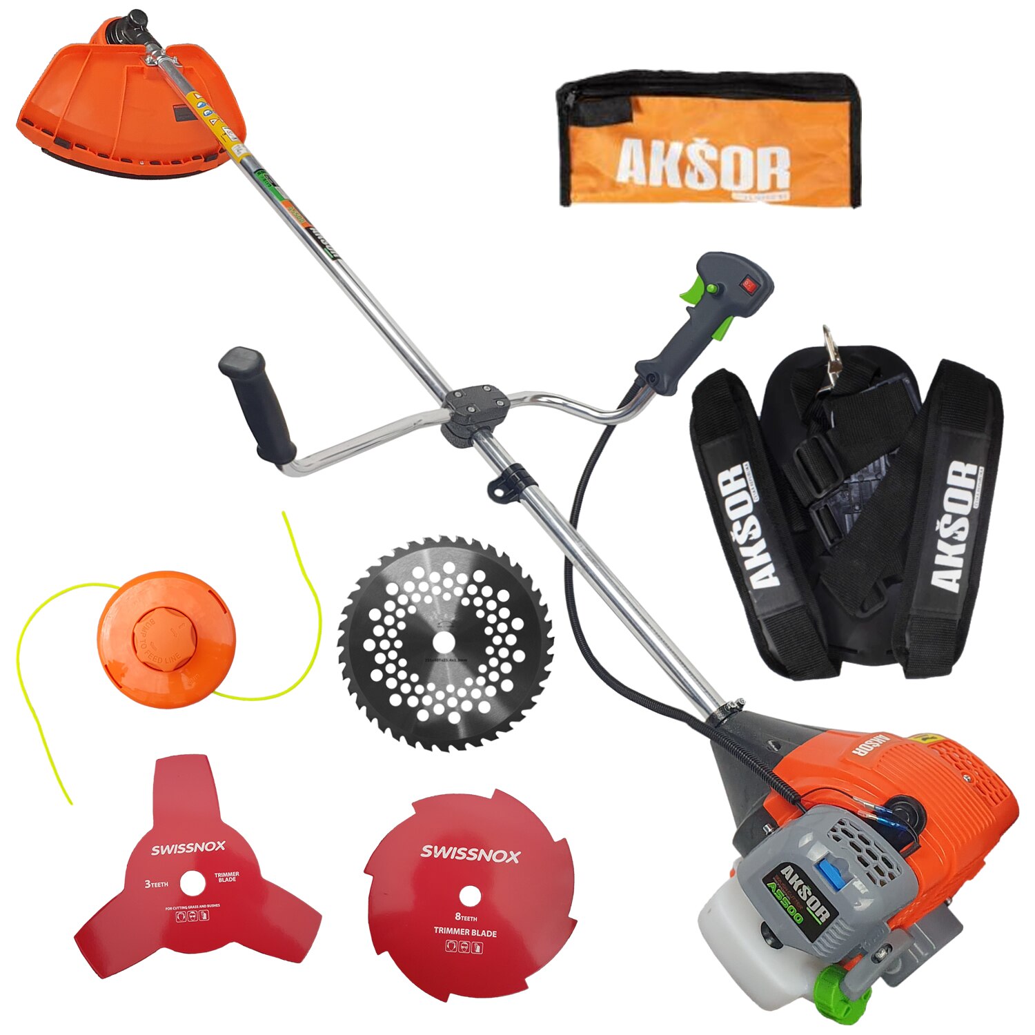 Motocoasa pe benzina AKSOR A5500, 5.5 CP, 6500 rpm, 415 mm, 4 sisteme ...