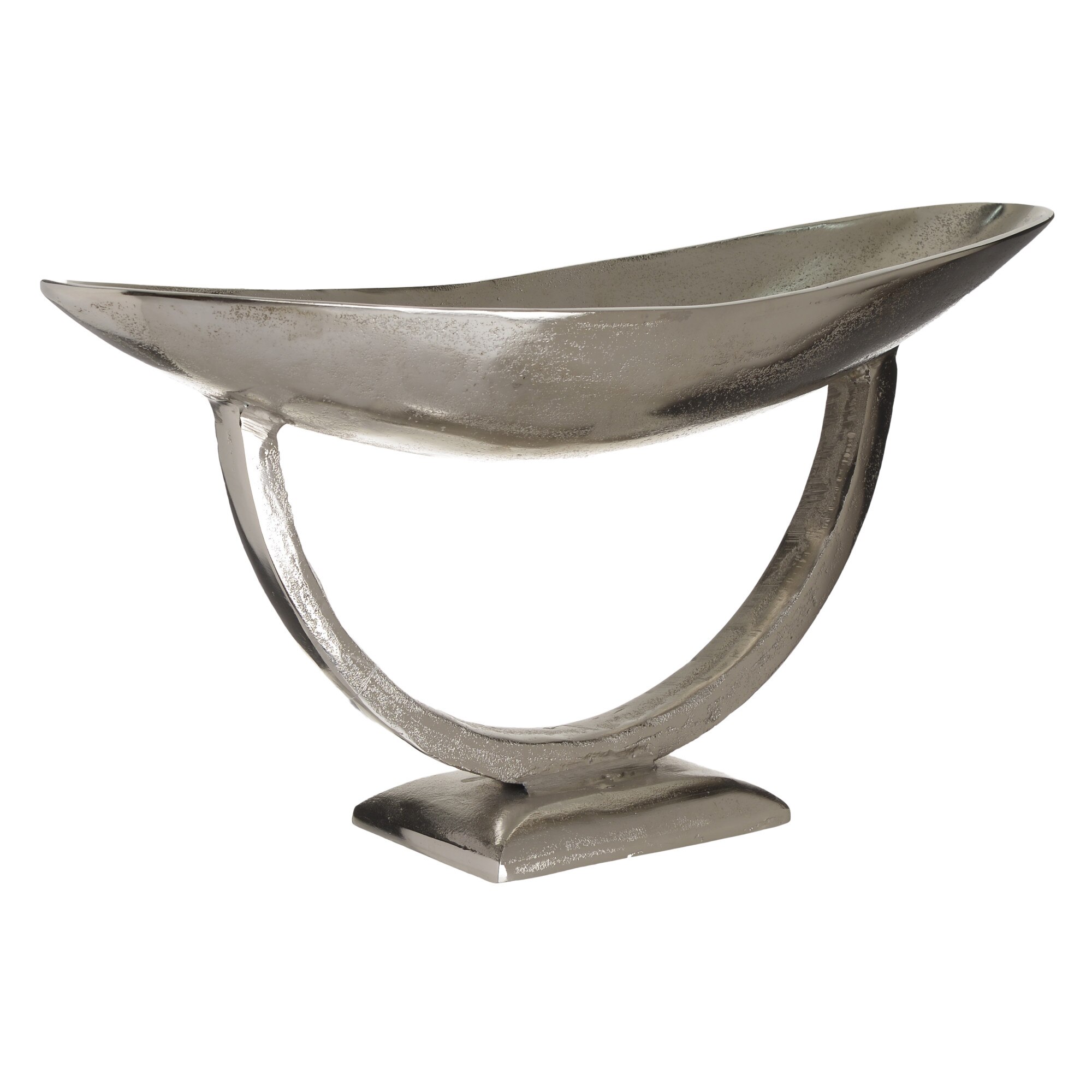 Platou metalic cu picior, argintiu, 51x16x22 cm