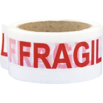 Banda adeziva tip scotch, 48 mm x 100m, ''FRAGILE'', solvent, 43 microni , alb cu rosu Banda adeziva tip scotch, 48 mm x 100m, ''FRAGILE'', solvent, 43 microni , alb cu rosu