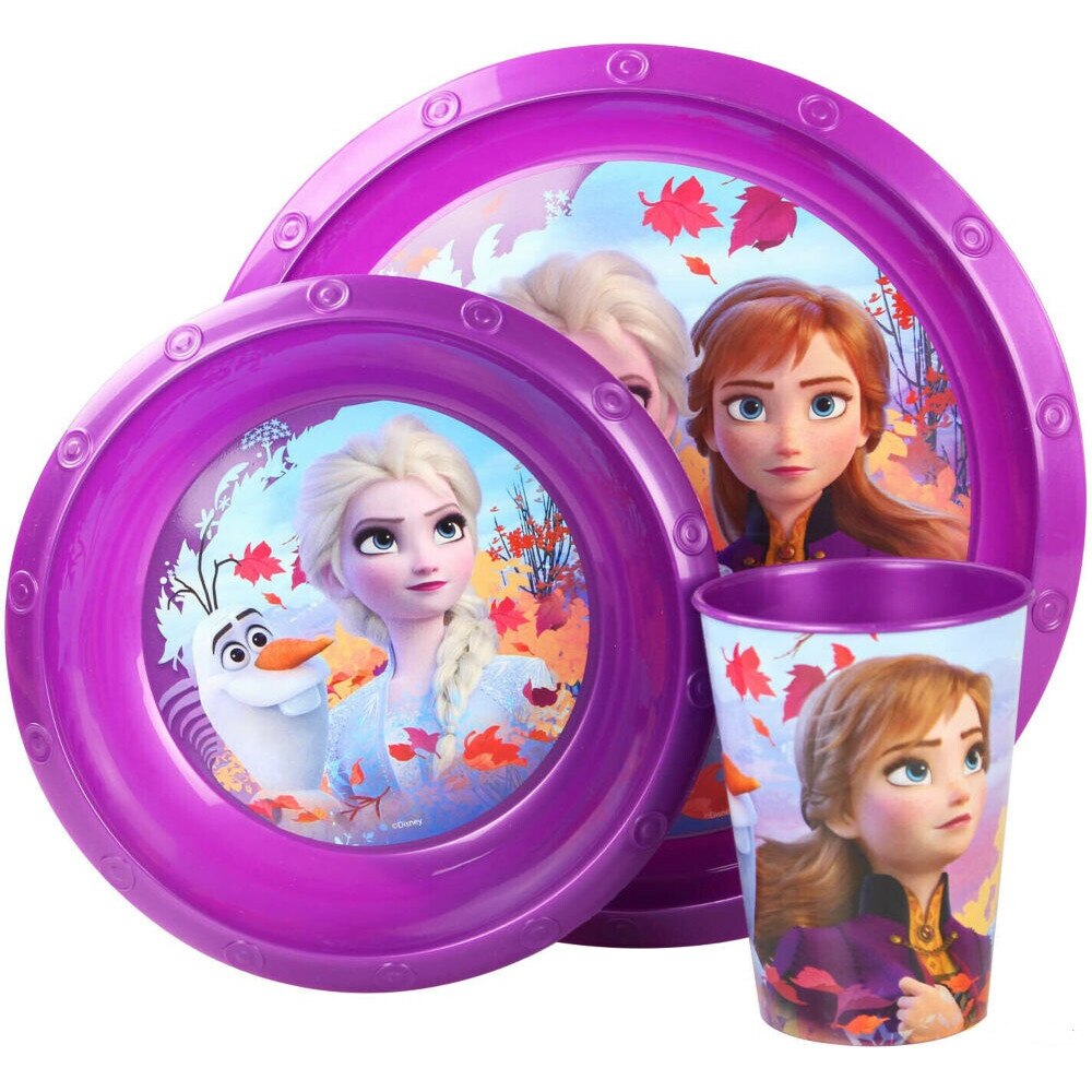 Set mic dejun plastic 3 piese Frozen Anna Elsa Mov