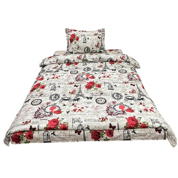 Lenjerie pat single, gri/rosu, pentru saltea de 90cm,  Lenjerie pat single, gri/rosu, pentru saltea de 90cm,