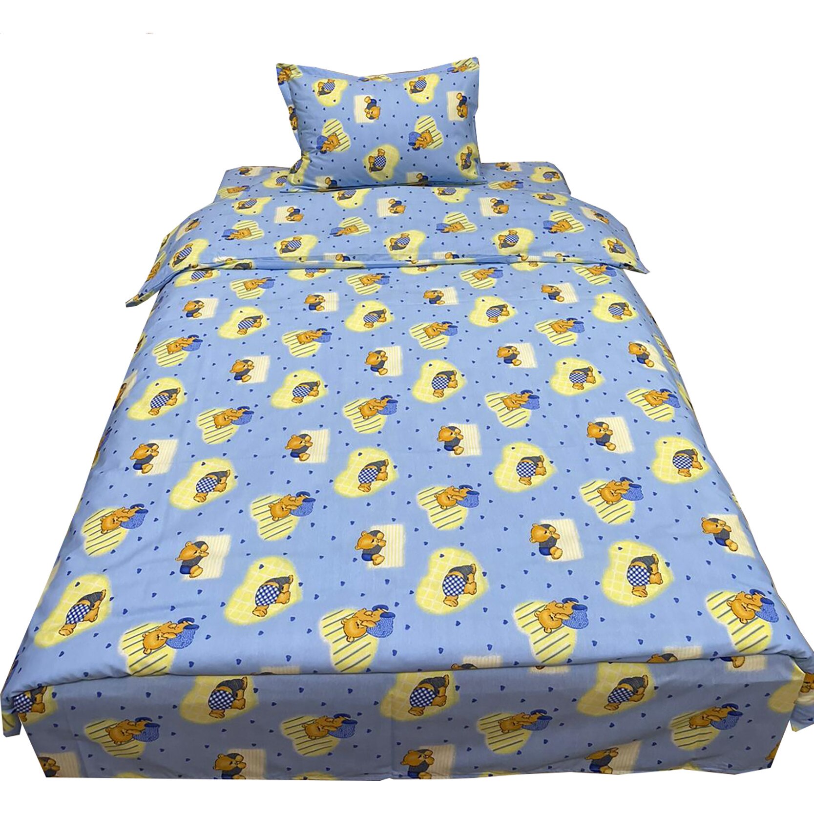 Lenjerie pat single, albastra, pentru saltea de 90cm, 