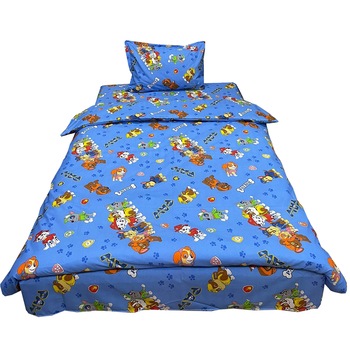 Lenjerie pat single, albastra, pentru saltea de 90cm,  Lenjerie pat single, albastra, pentru saltea de 90cm,