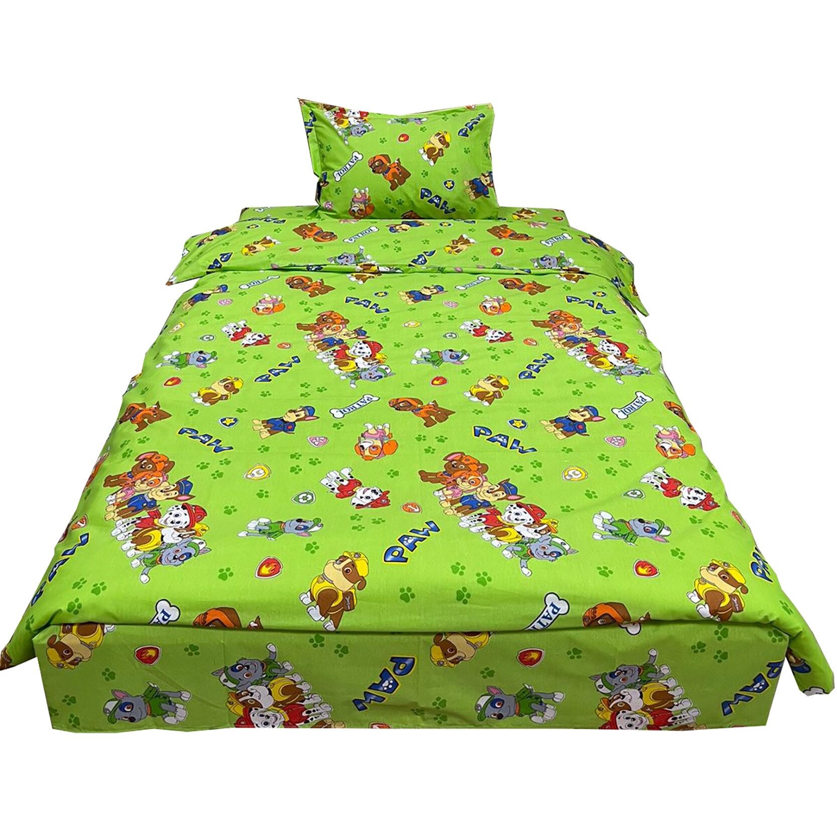 Lenjerie pat single, verde, pentru saltea de 90cm, 