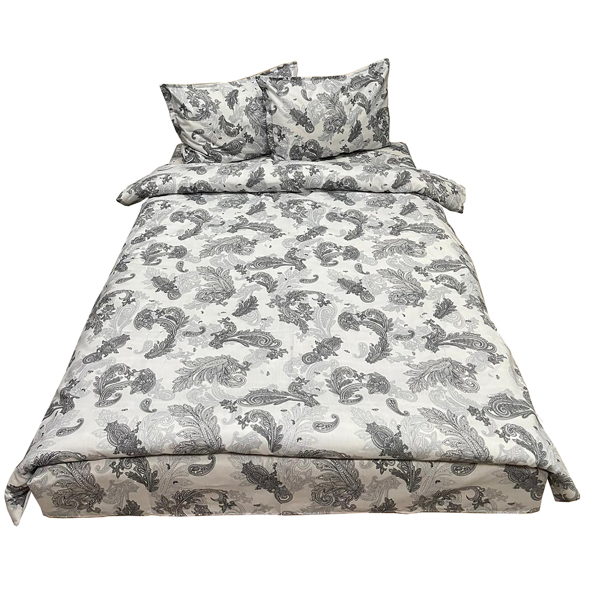 Lenjerie pat mediu, alba/gri, pentru saltea intre 140-160cm, 