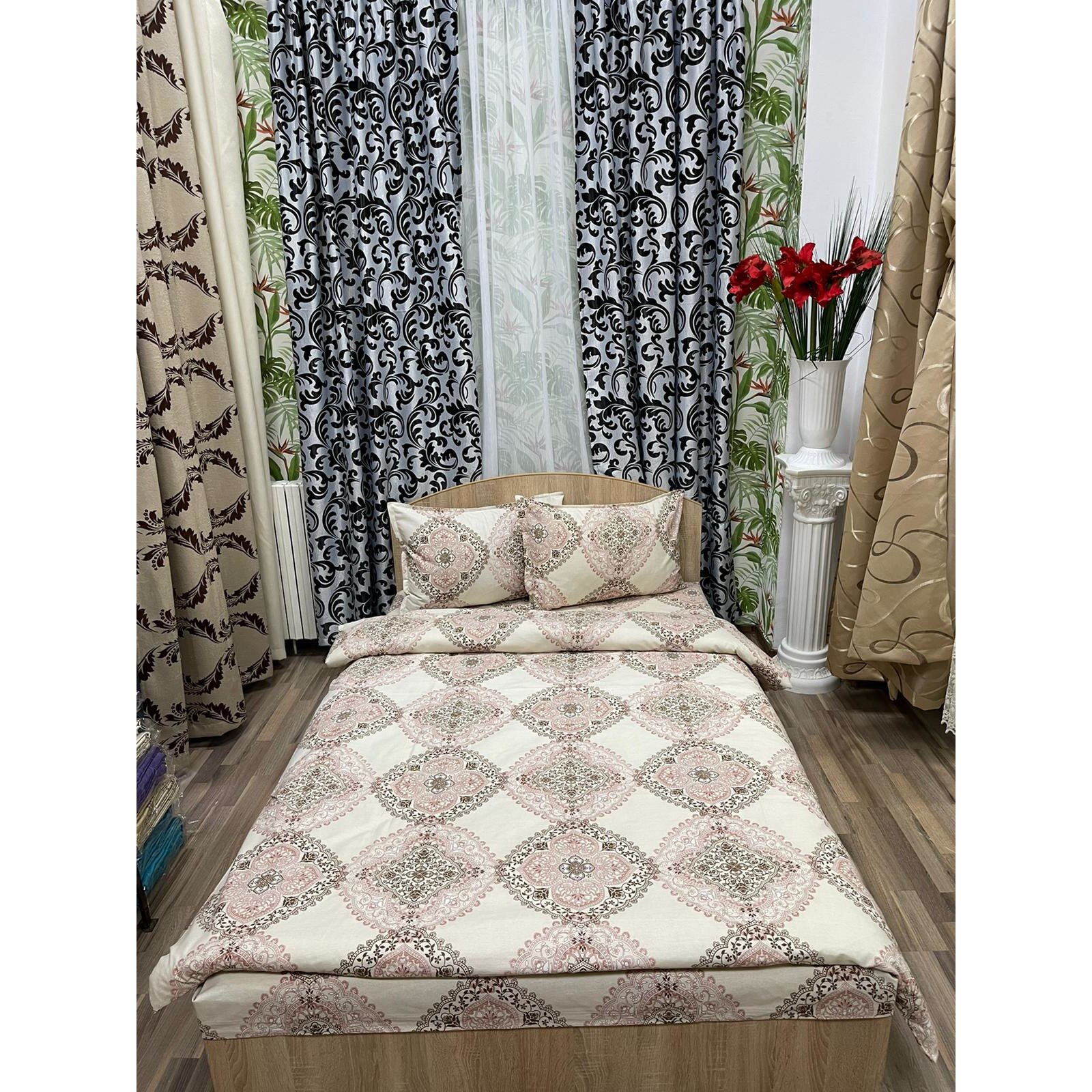 Lenjerie pat mediu, crem, pentru saltea intre 140-160cm, 