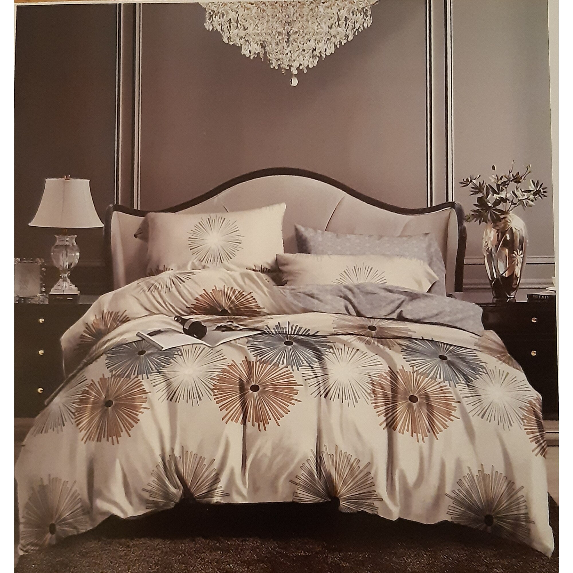 Set din 6 piese, Lenjerie de pat pentru 2 persoane, bumbac finet, multicolor