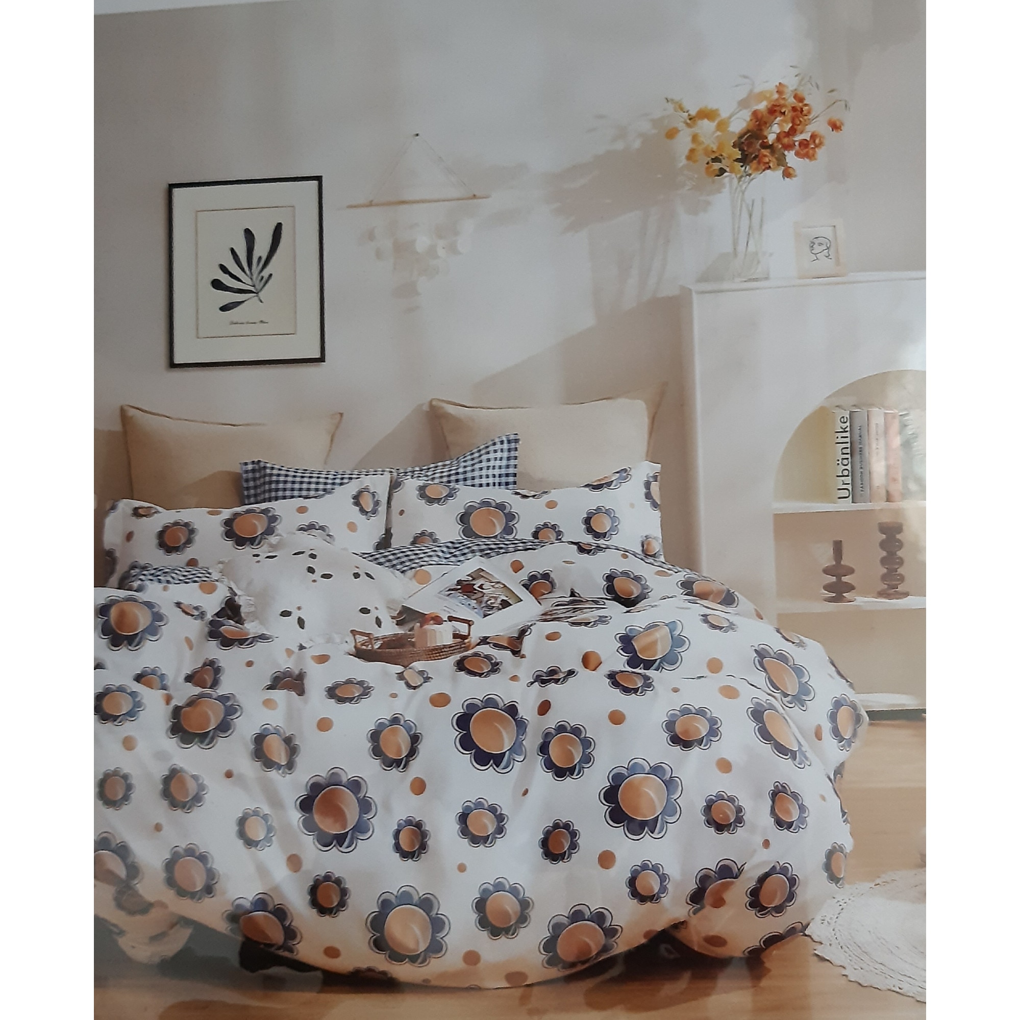 Set 6 piese Lenjerie de pat pentru 2 persoane, bumbac finet, multicolor