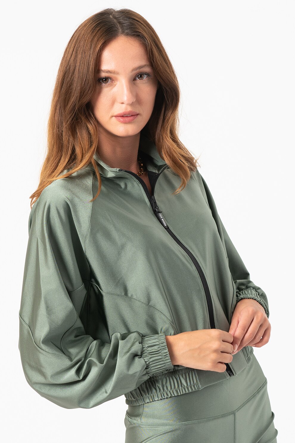 Steve Madden, Jacheta bomber crop cu maneci raglan Ibomb, Verde feriga/Galben sofran