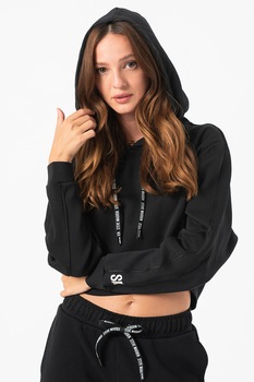 Steve Madden, Hanorac crop cu maneci cazute Ikaren, Negru/Alb Steve Madden, Hanorac crop cu maneci cazute Ikaren, Negru/Alb