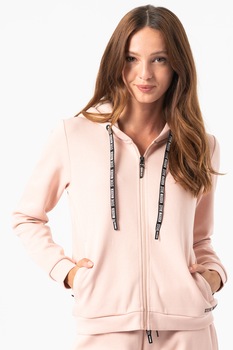 Steve Madden, Hanorac cu fermoar si logo Ihoody, Roz somon/Negru Steve Madden, Hanorac cu fermoar si logo Ihoody, Roz somon/Negru