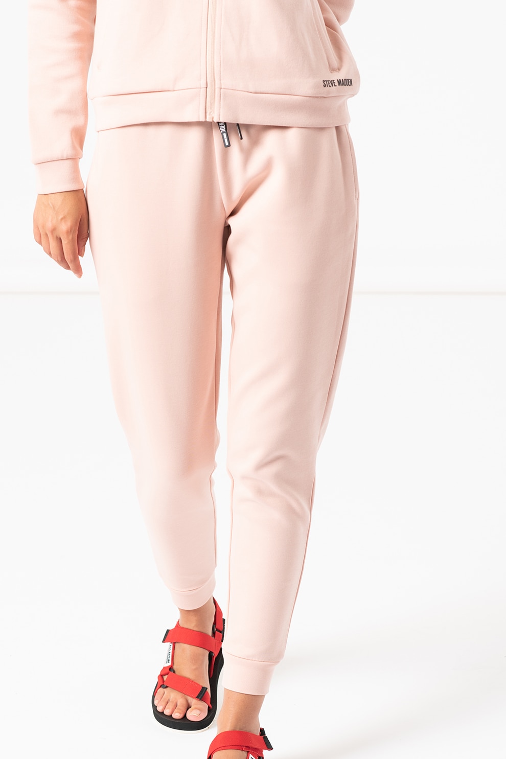 Steve Madden, Pantaloni sport cu logo Icomfy, Roz somon/Negru