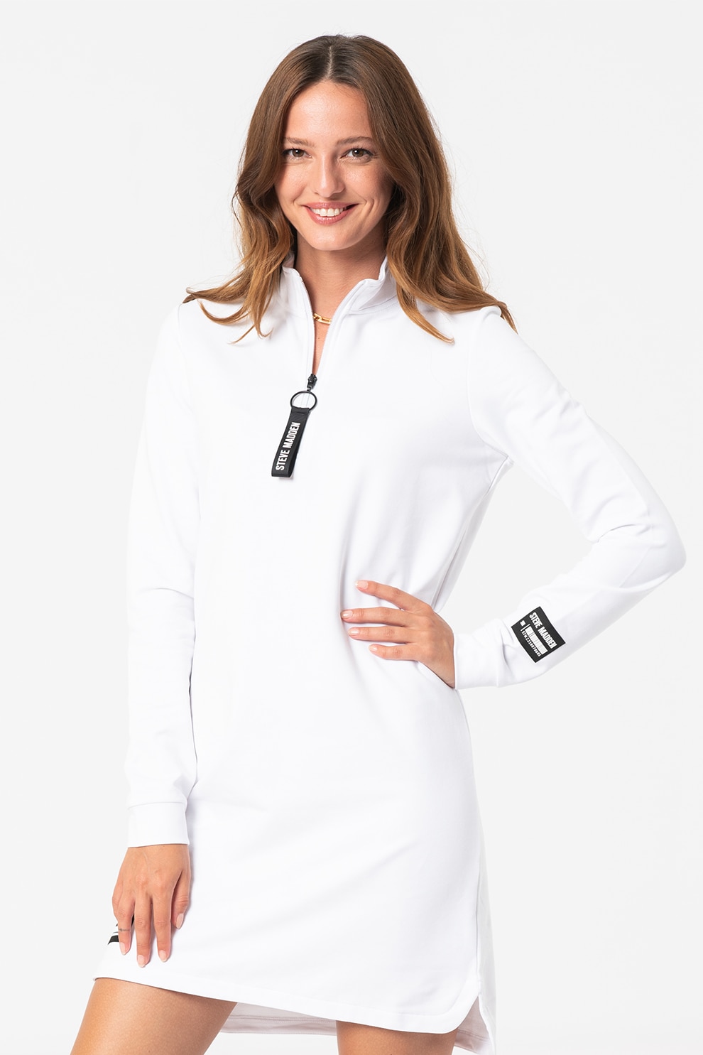 Steve Madden, Rochie cu fenta cu fermoar Idress, Alb/Negru, XL