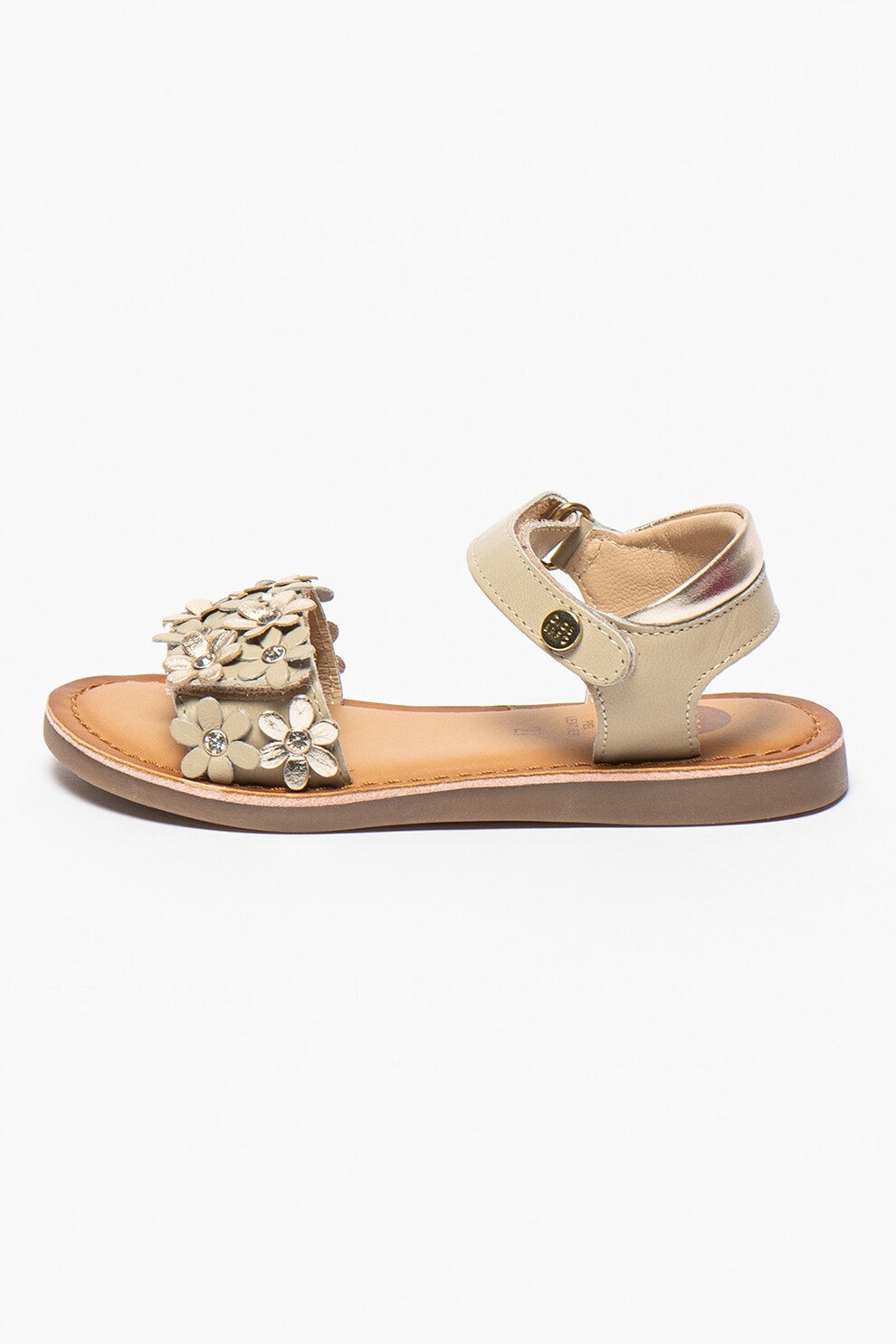 Gioseppo, Sandale de piele cu aplicatii florale Mazara, Maro nisip/Argintiu