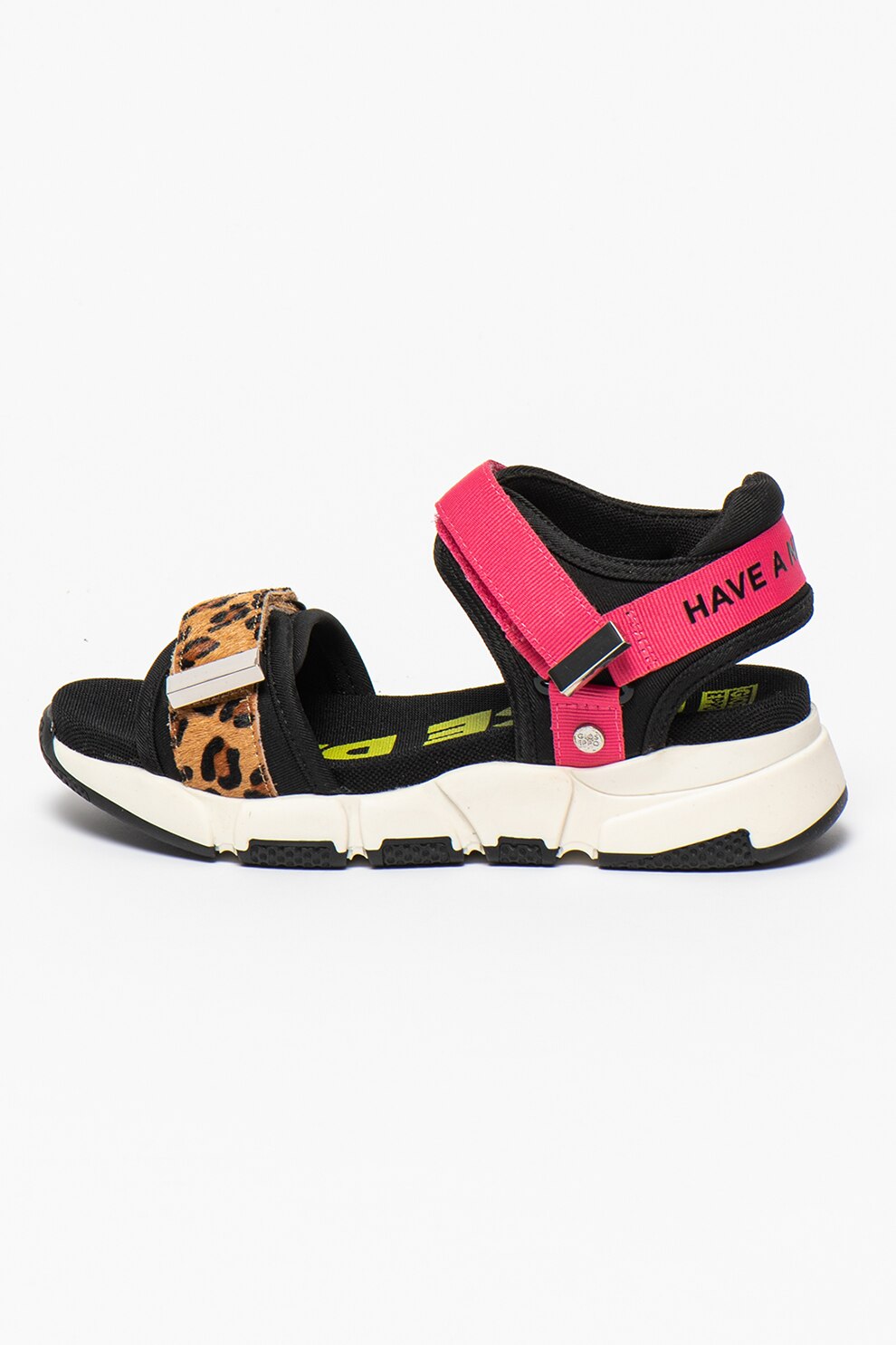 Gioseppo, Sandale cu velcro si model colorblock Clam, Negru/Roz/Maro