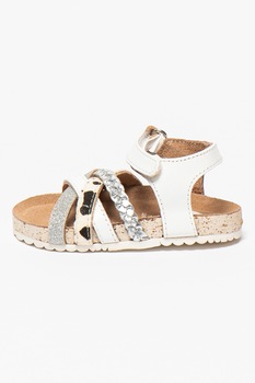 Gioseppo, Sandale de piele cu insertie de piele cu par scurt Carthage, Alb/Argintiu/Negru Gioseppo, Sandale de piele cu insertie de piele cu par scurt Carthage, Alb/Argintiu/Negru