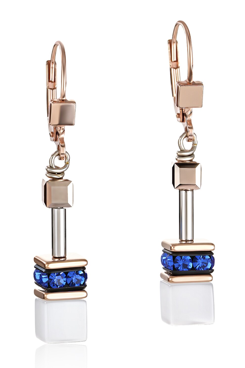 COEUR DE LION, Cercei drop decorati cu cristale, Auriu/Albastru