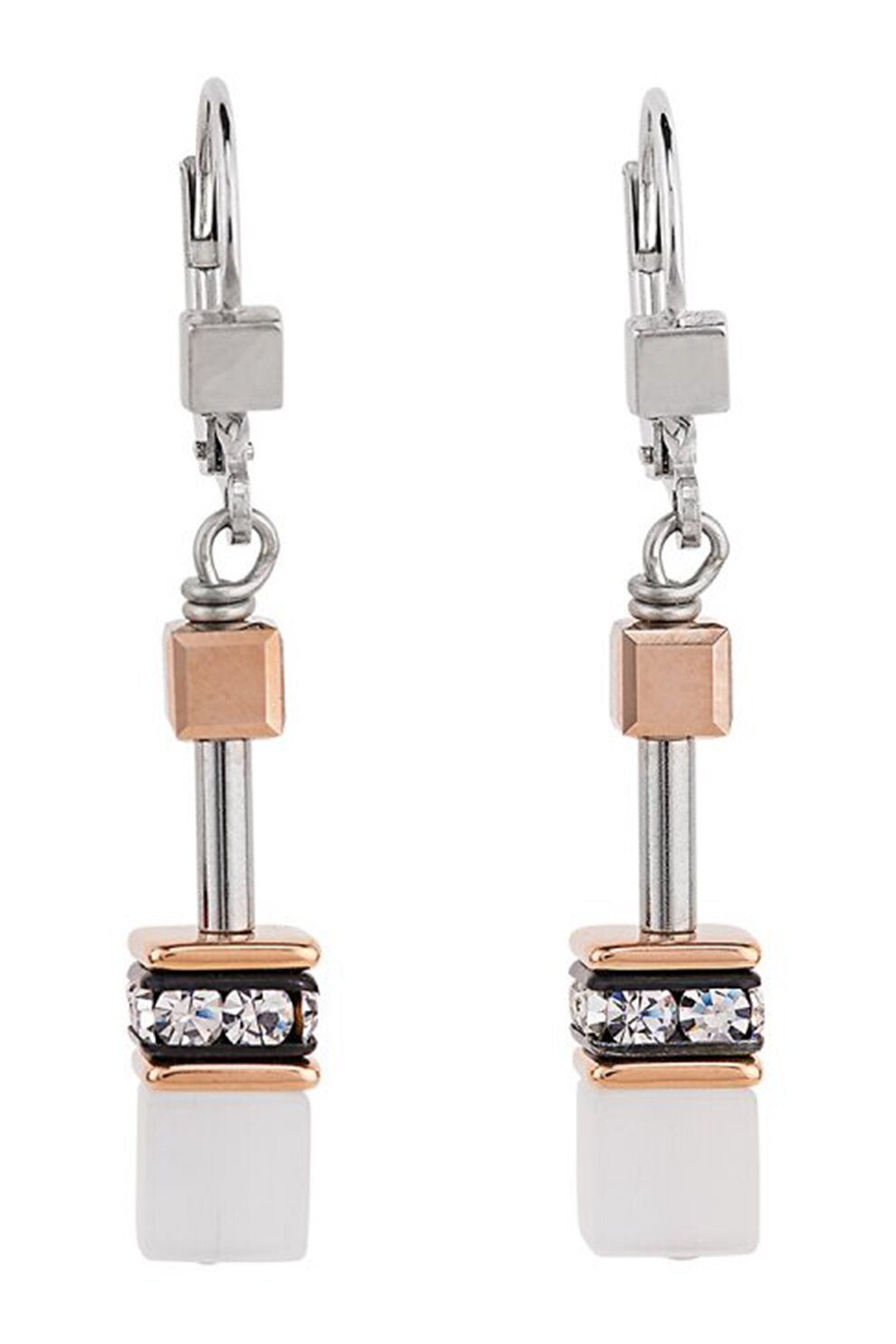 COEUR DE LION, Cercei drop decorati cu cristale, Argintiu/Auriu rose