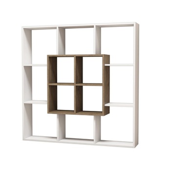 Biblioteca Leef Shelf, Homemania, Lemn, Alb/Maro, 136x22x136 cm Biblioteca Leef Shelf, Homemania, Lemn, Alb/Maro, 136x22x136 cm