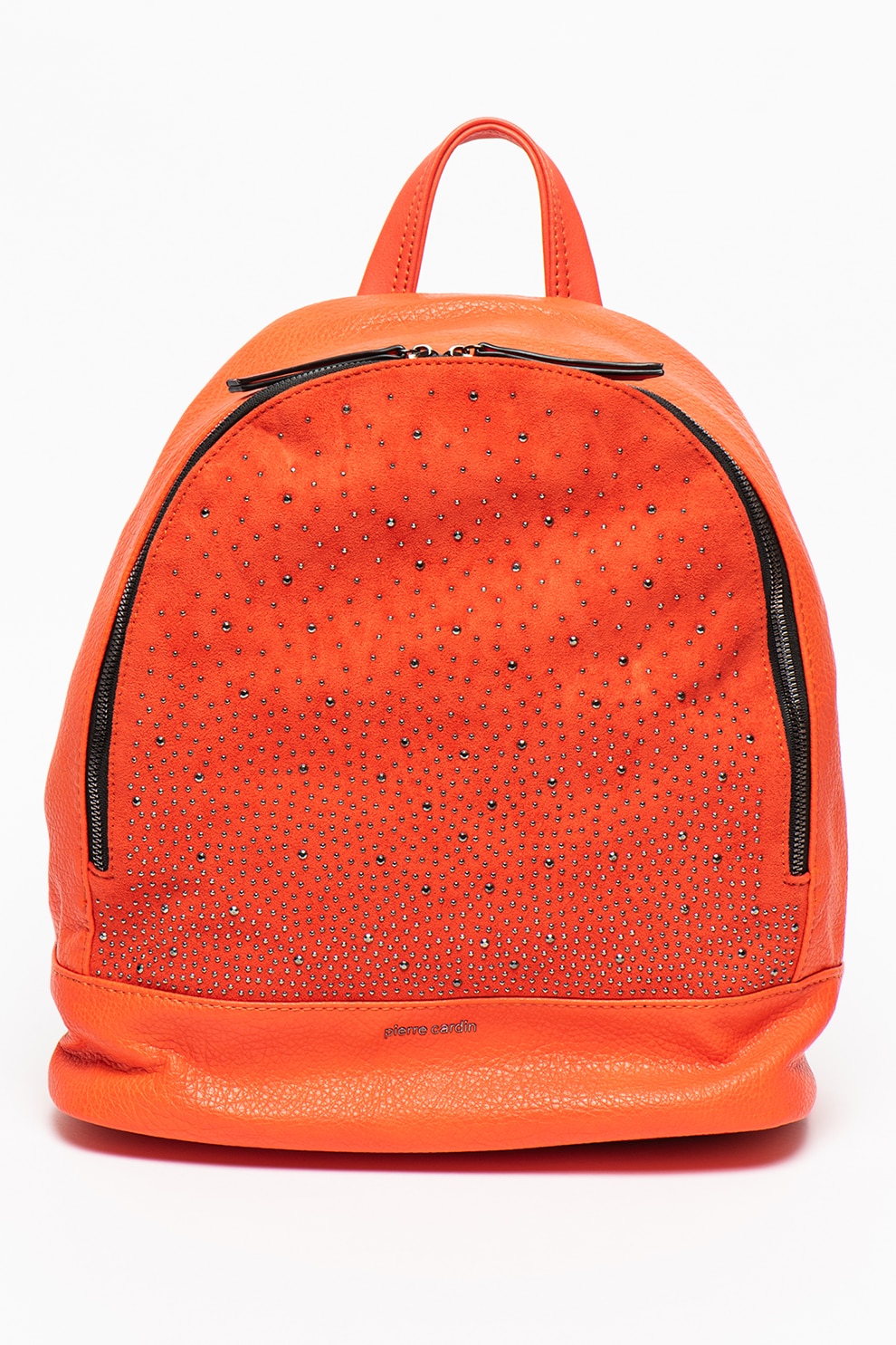Pierre Cardin, Rucsac de piele ecologica cu nituri, Corai/Argintiu inchis