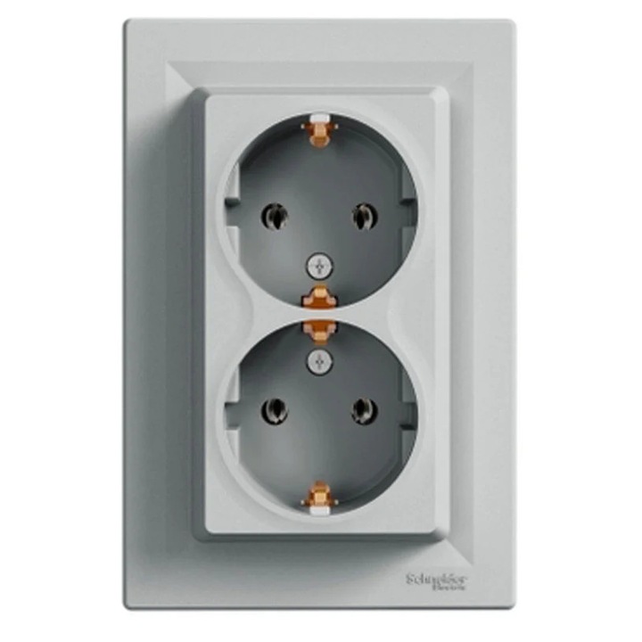 Priza dubla Schneider Electric, Asfora, Gri