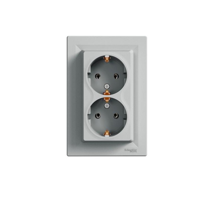 Двоен контакт шуко Schneider Electric, Asfora, Алуминий
