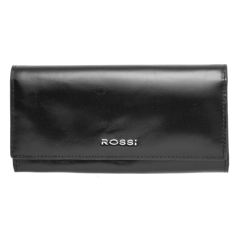 Portofel din piele naturala, Rossi, RSC3335, 9.5x19.5x2.5cm, Negru lucios