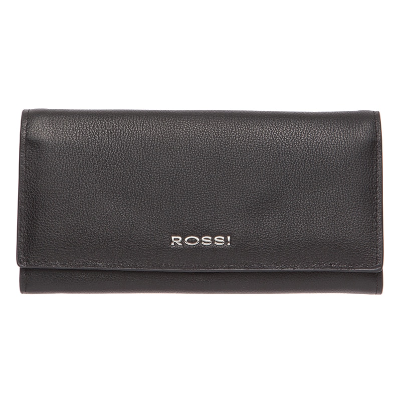 Portofel din piele naturala, Rossi, RSC3336, 9.5x19.5x2.5cm, Negru mat