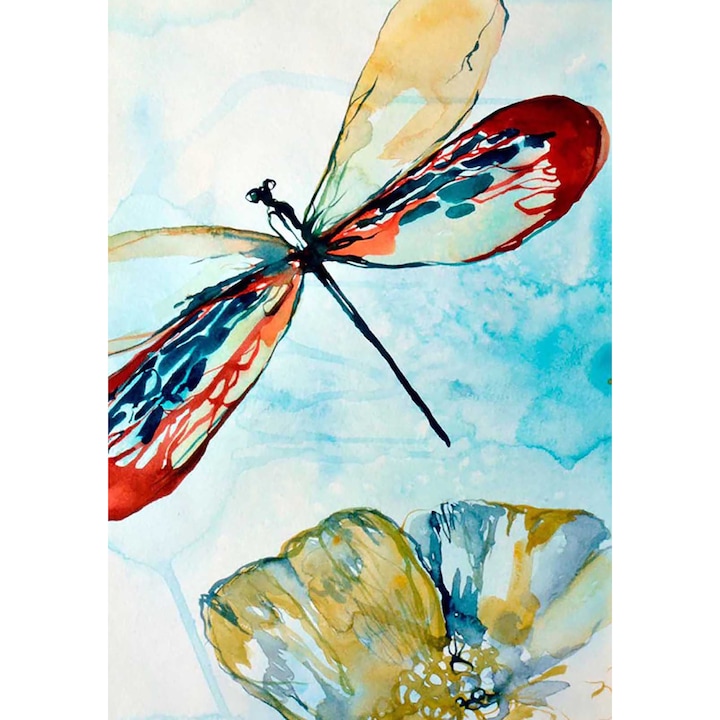 Set de creatie cu diamante 5D, Bimkole, Model libelula, 30 x 40 cm, Multicolor