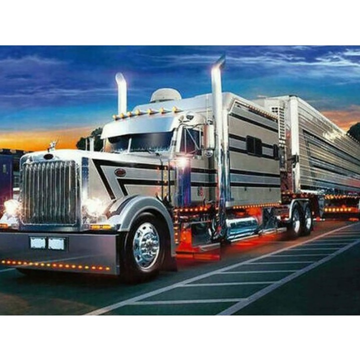 Set de creatie cu diamante 5D, Bimkole, Model camion, 30 x 40 cm, Multicolor