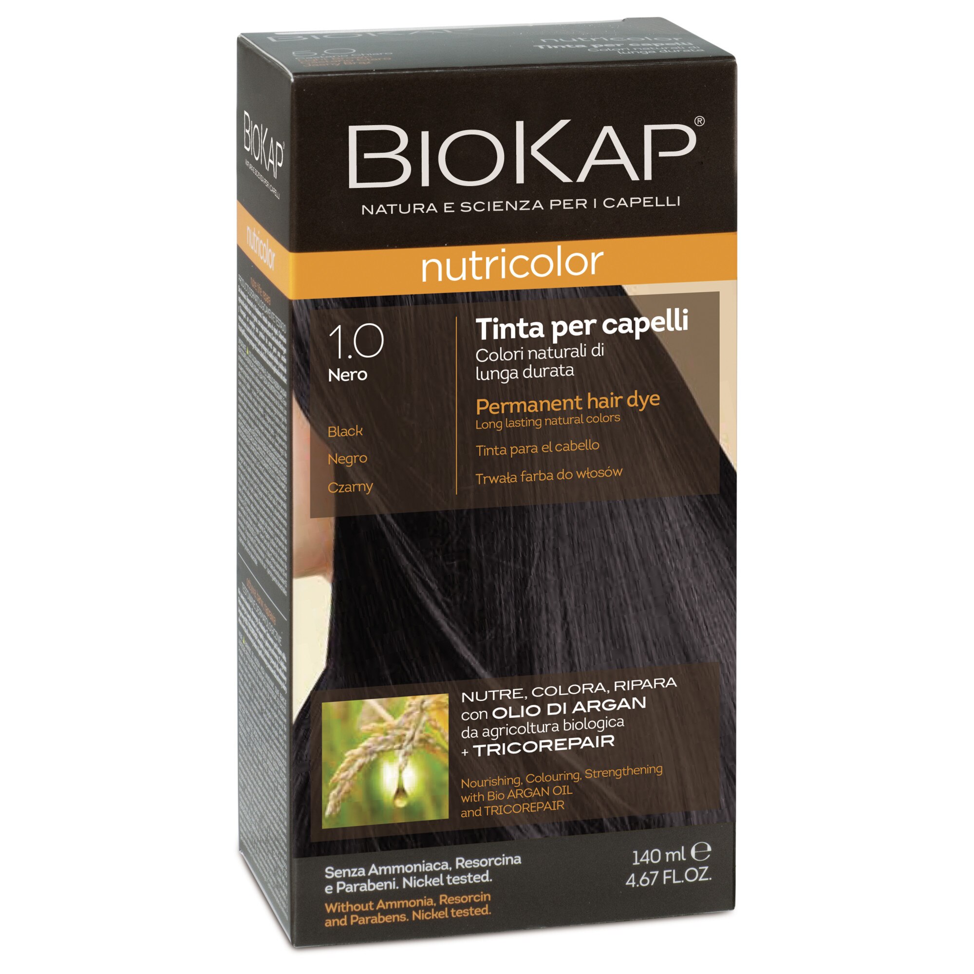 Vopsea par Biokap Nutricolor 1.0 Black, 140 ml