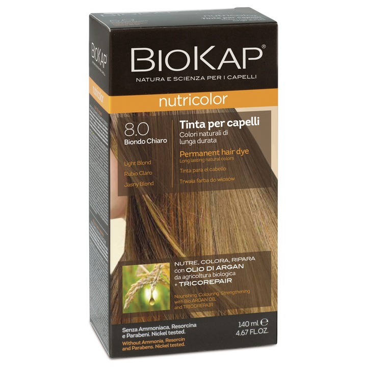 Vopsea par Biokap Nutricolor 8.0 Light Blond, 140 ml