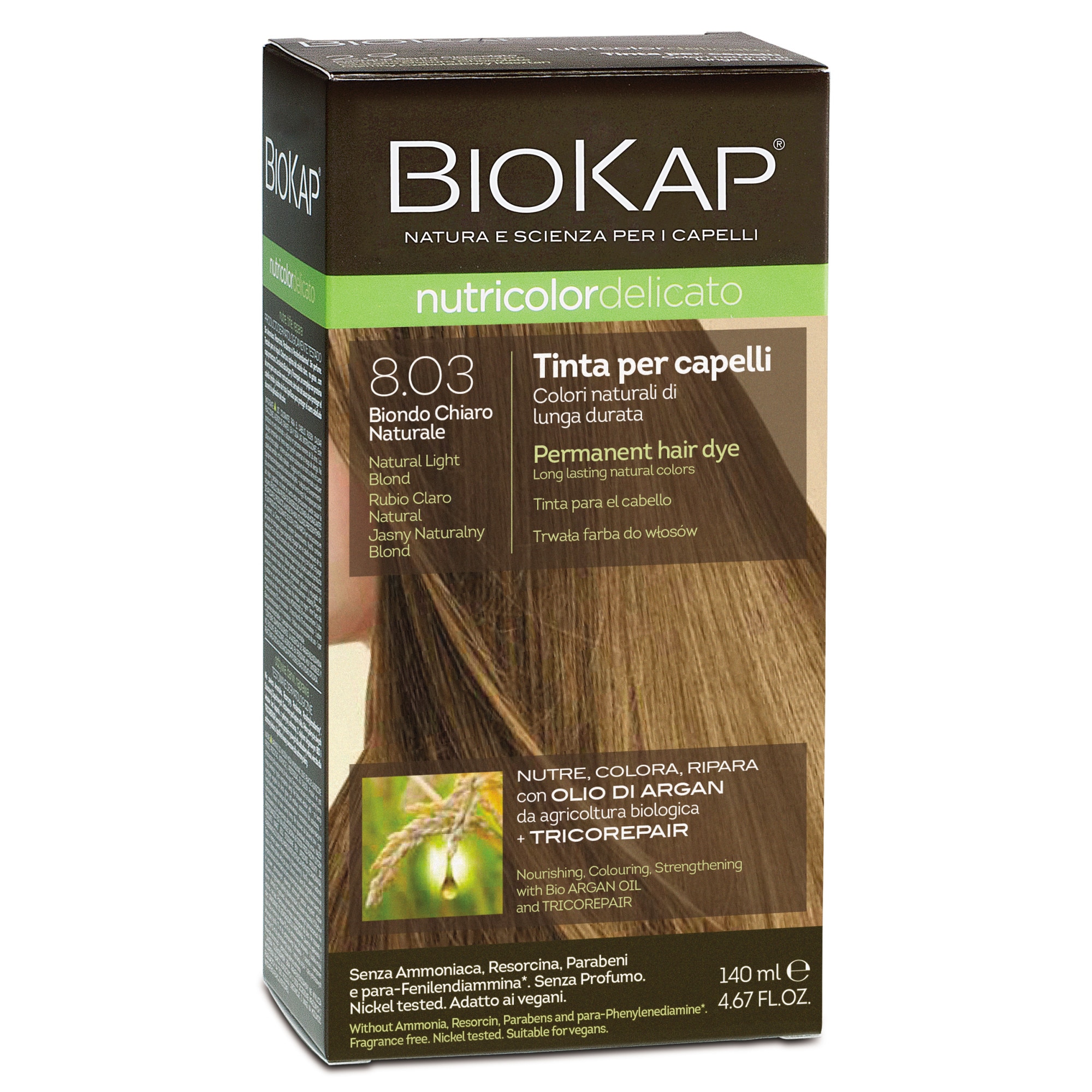 Vopsea par Biokap Nutricolor Delicato 8.03 Natural Light Blond, 140 ml