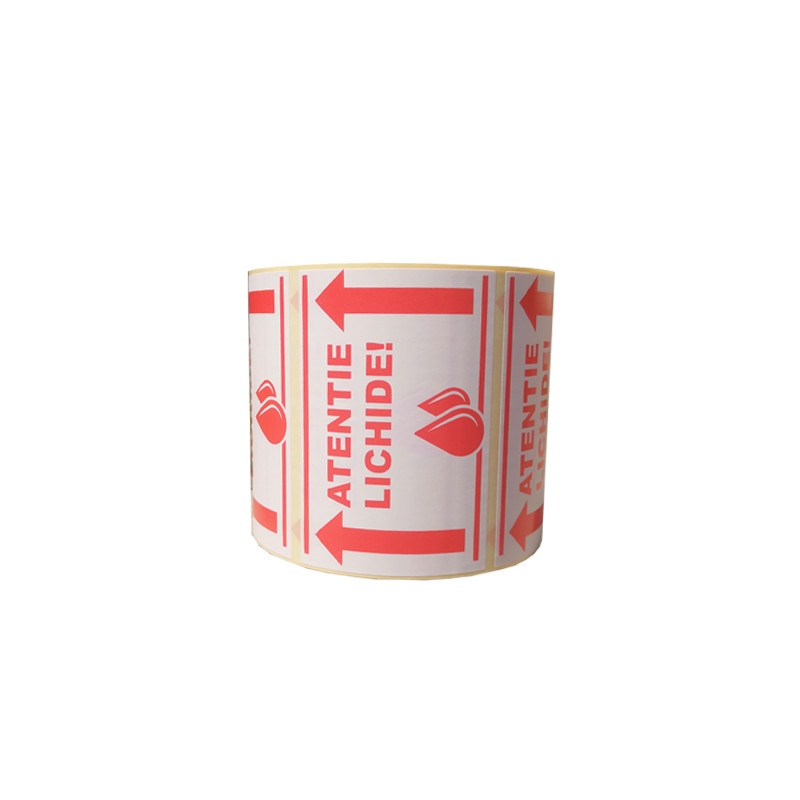 Etichete autoadezive semigloss 100x65 mm, 1000buc/rola, etichete ATENTIE LICHIDE