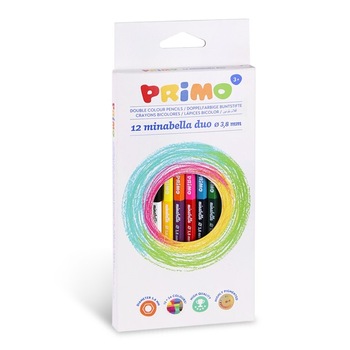 Set de 12 creioane colorate Imaginarium Minabella Duo din lemn lacuit, cu 2 capete de Ø 3,8 mm, 24 de culori diferite Set de 12 creioane colorate Imaginarium Minabella Duo din lemn lacuit, cu 2 capete de Ø 3,8 mm, 24 de culori diferite