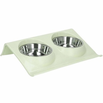 Set 2 castroane detasabile pentru caini si pisici, cu suport 38x25 verde Set 2 castroane detasabile pentru caini si pisici, cu suport 38x25 verde