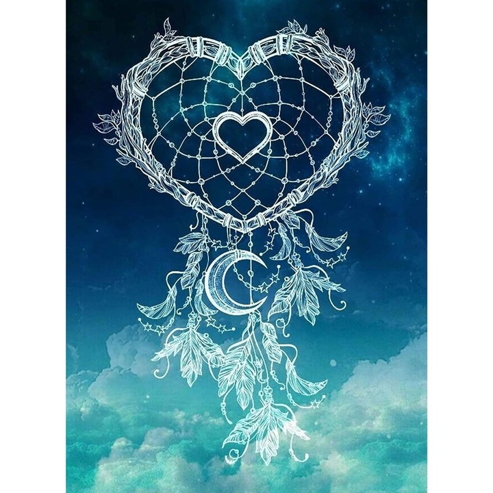 Set de creatie cu diamante 5D, Bimkole, Model inima, 30 x 40 cm, Multicolor