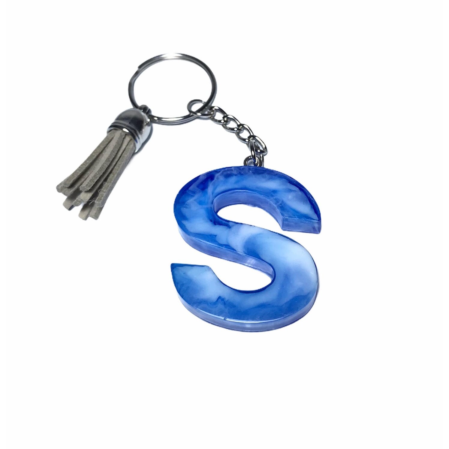 Breloc Gentelo cu initiala S, Handmade din rasina epoxidica Marmor blue, 4 cm