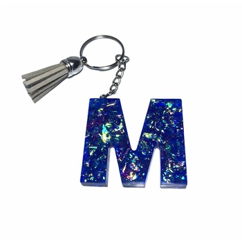 Breloc Gentelo cu initiala M, Handmade din rasina epoxidica Stone blue, 4 cm Breloc Gentelo cu initiala M, Handmade din rasina epoxidica Stone blue, 4 cm