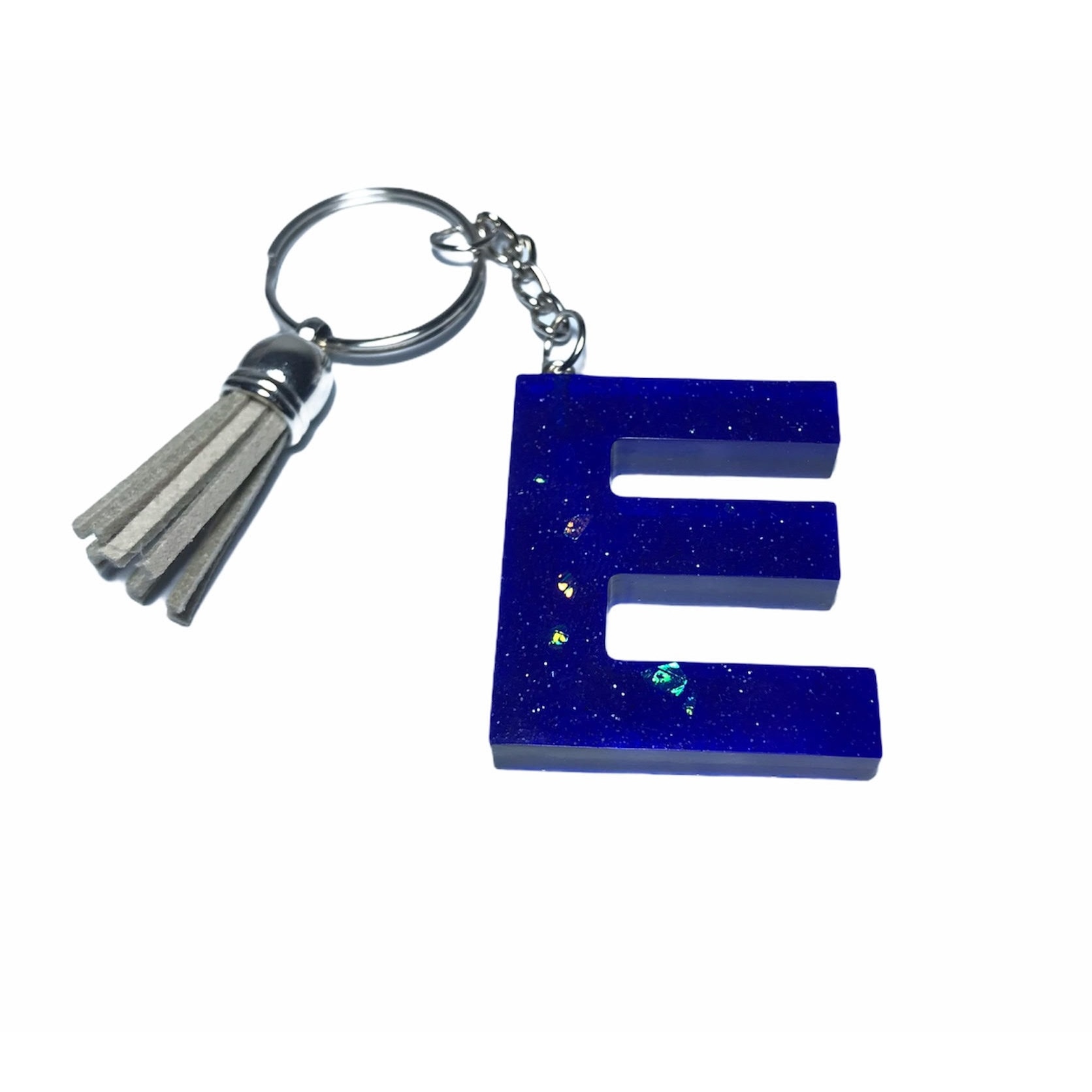 Breloc Gentelo cu initiala E, Handmade din rasina epoxidica Stone blue, 4 cm