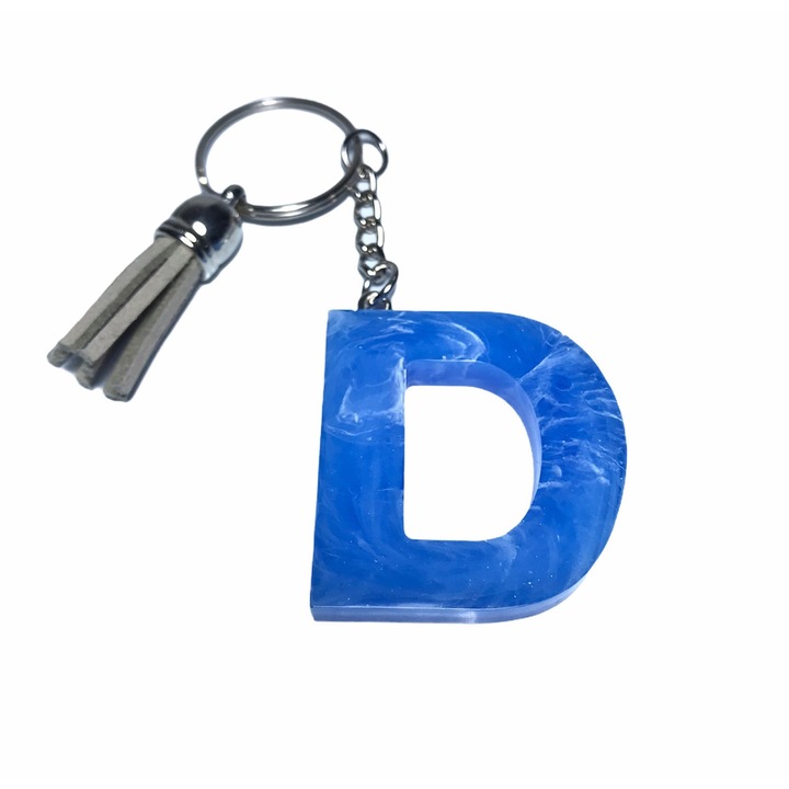 Breloc Gentelo cu initiala D, Handmade din rasina epoxidica Marmor blue, 4 cm