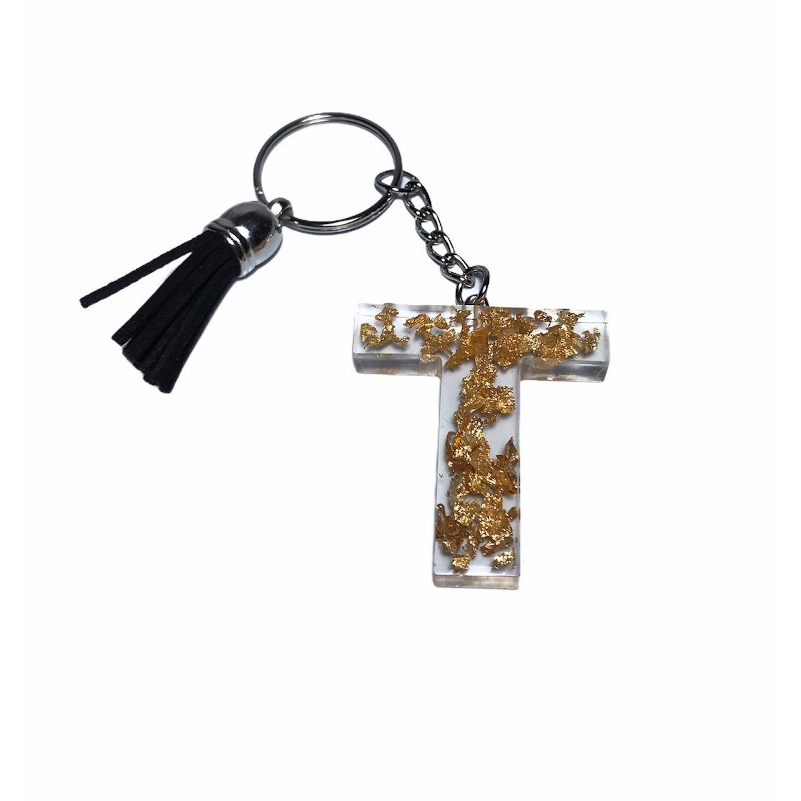 Breloc Gentelo cu initiala T, Handmade din rasina epoxidica Crystal gold, 4 cm