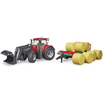 Tractor Bruder Agriculture - Case IH Optum 300 CVX, cu incarcator frontal si remorca cu 8 baloti Tractor Bruder Agriculture - Case IH Optum 300 CVX, cu incarcator frontal si remorca cu 8 baloti